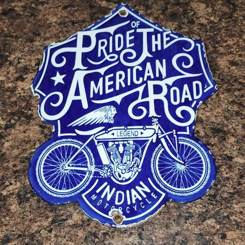 Vintage Indian Motorcycles Porcelain Sign Chief Gas Oil 9.875" Tall x 7.75" Wide