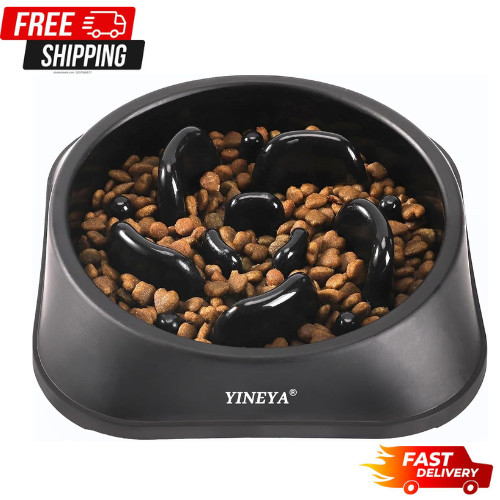 Slow Eating Dish Feeder Bowl, Dogs, Cats, Interactive, 1~2 Cups (black)