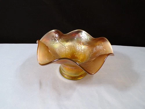 Vintage Fenton Marigold VASELINE Carnival Glass Holly Hat Vase