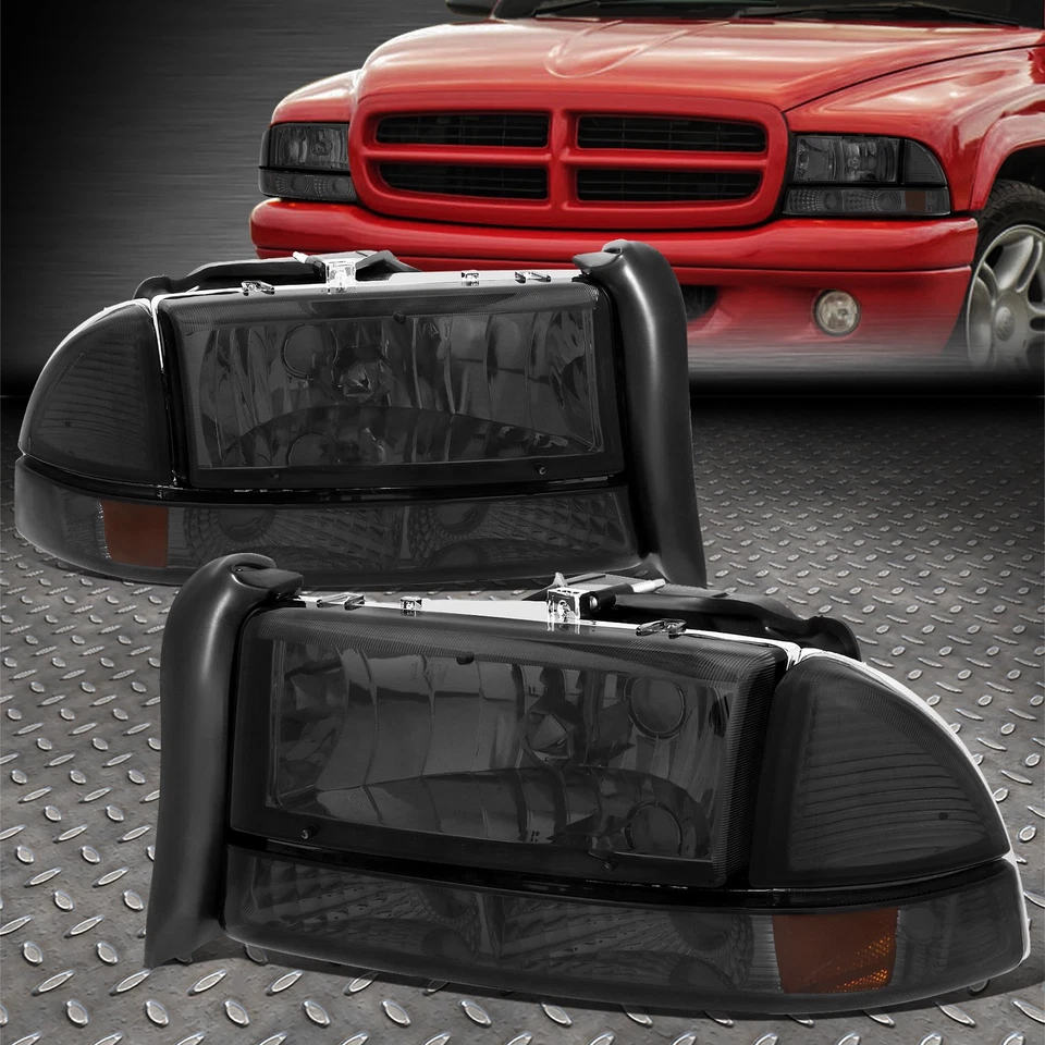 SMOKE LENS AMBER 4PC HEADLIGHT+BUMPER FOG LIGHT FOR 01-04 DODGE DAKOTA/DURANGO — 第 2/4 张图片