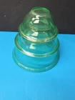Set 3 Vintage Hazel Atlas Green Depression Glass Nesting Mixing Bowls Rolled Rim
