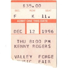 KENNY ROGERS Concert Ticket Stub DEVON PA 12/12/96 VALLEY FORGE MUSIC FAIR Rare