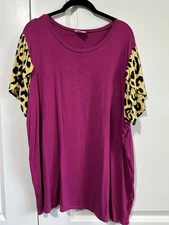 LuLaRoe Olive - Hot pink W/ leopard sleeve - Tulip Sleeve Top -  Size 2X