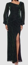 Betsy Adam Women's Green Dark Metallic Crinkled Gown Dress Size 4