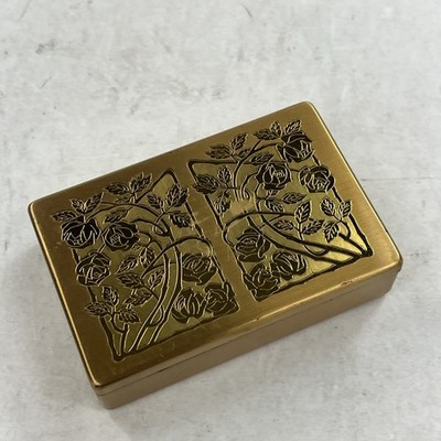 Vintage ELGIN AMERICAN Box Mirror, Compact Case Gold Toned Floral Etched