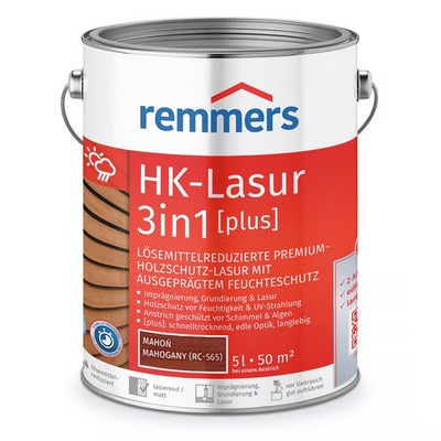 Remmers HK-Lasur 3in1 Plus Mahagoni 5 L   Holzschutzlasur für den Außenbereich