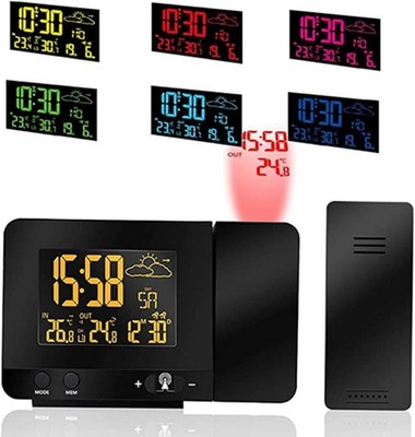 Projektionsuhr mit Kalenderanzeige, Temperatursensor und 12/24H Tageszeitformat
