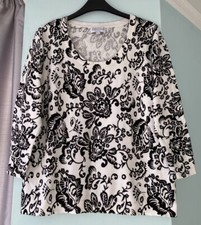 JOSEPH A. ?QU?EST-CE QUE C?EST SILK?? Black&White Floral Print Jumper L/Petite