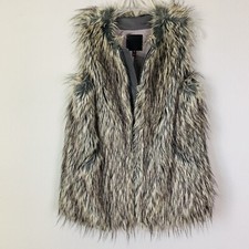 Joie Faux Fur Vest W Vegan Leather Detail Sz Xs B-cc