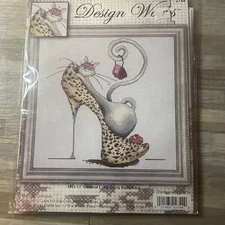 VTG Design Works Cross Stitch Kit Fashionista Cat on Shoe w/ Purse Fast Shipping