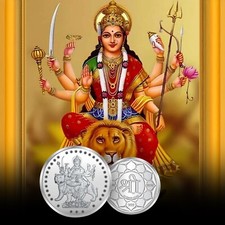 Moneta Durga Ji in argento puro 999 da 10 g - Dea Durga e simbolo "Shri"