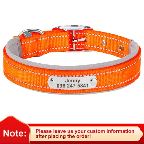 Custom Reflective Nylon Dog Collar Personalized Pet Name ID Tag Adjustable S-XL - Photo 31 of 43