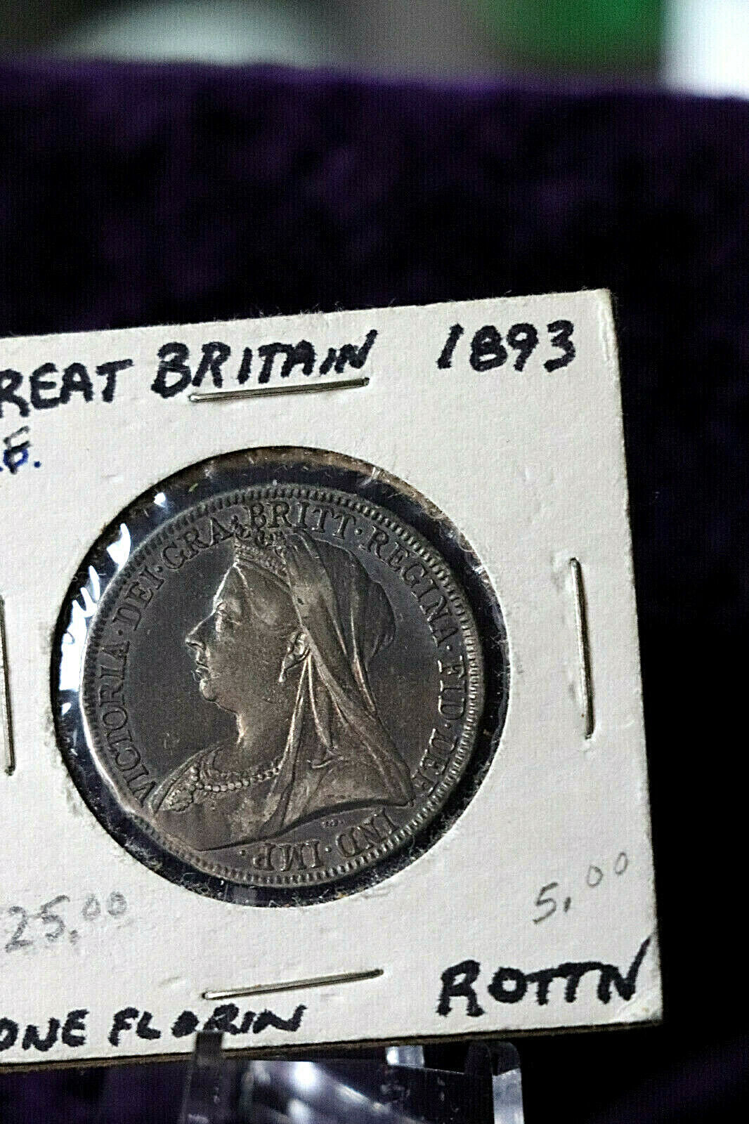 1893 GREAT BRITAIN ONE FLORIN XF-AU TARNISHED  Owned 50 years CL