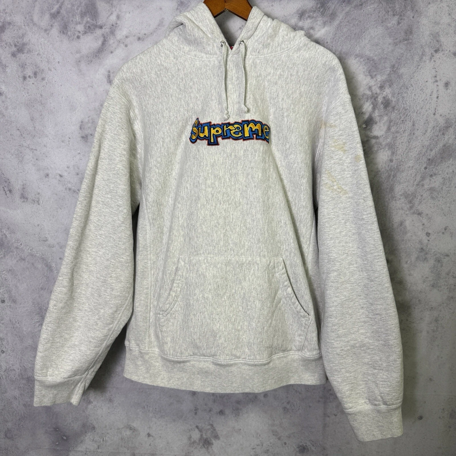 Sweat à capuche homme Supreme grand gris brodé skate streetwear 