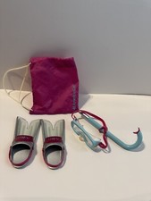 American Girl Scuba. Gear Flippers, Goggles, Bag LOT