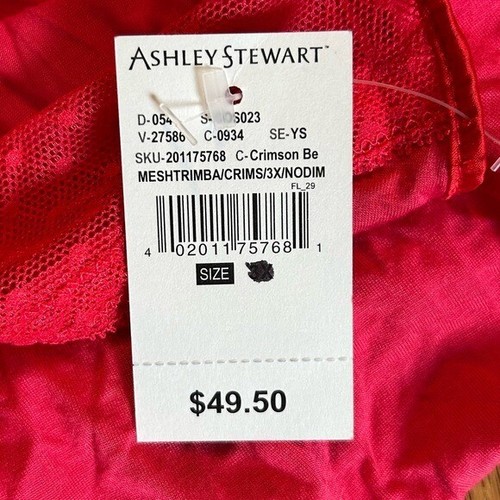 ASHLEY STEWART Mesh Trim Baby Doll Nightie Women Plus Sz 3X Crimson Red NEW - Picture 6 of 8