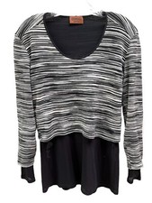 Missoni Orange Label Italy Cotton Blend Black White Layered Top T-Shirt Sz 42 6