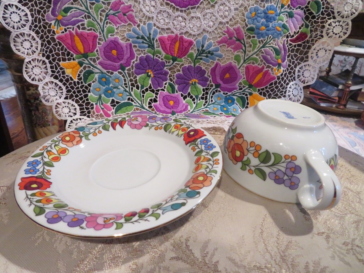 KALOCSA HAND PAINTED PORCELAIN COFFEE CUP & SAUCER | eBay