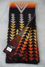 Pendleton Harding Wool Throw Blanket Knit Navy Tan Yellow Orange Multi Southwest