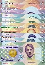 USA,50, Dollars,Fourth, 10, States, Fun/Art Notes CA MN OR KS WV NV NE CO ND SD