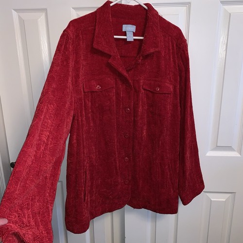 Liz & Me Jacket Button Close Jacquard Damask Women's 3X Red Collared Pockets - Picture 4 of 12