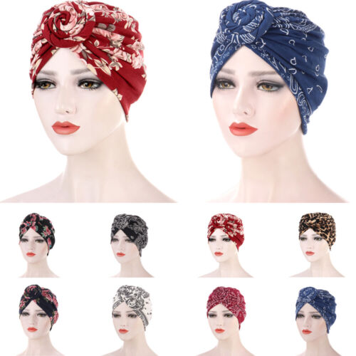 Indian Arab Women Beanie Print Turban Hat Hair Loss Chemo Cap Bonnet Headscarf - Picture 4 of 119