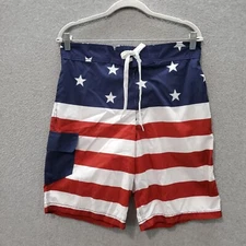 Bio World Men Swimwear Medium Blue Swim Trunks Cargo Stars Stripes Patriotic