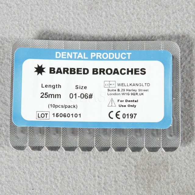 10pcs Dental Barbed Broaches 16 25mm With Handle Endodontic File pulp