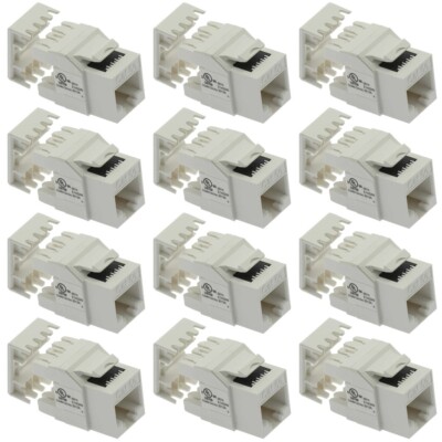 12 Pcs Cat5e RJ45 Network Ethernet Keystone Jack 180 Degree 110 Punch Down White