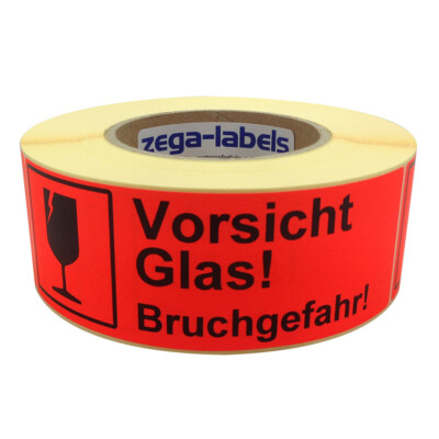 Versandetiketten Rolle - Vorsicht Glas! Bruchgefahr! - 500 Aufkleber 150 x 50 mm