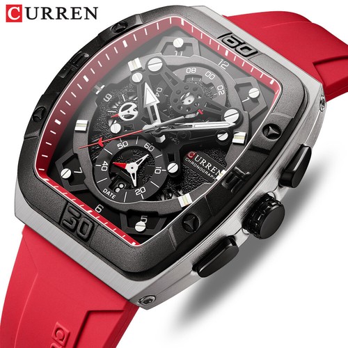 CURREN Men Watch Chronograph Multifuction Wristwatch Rectangle Boy Sport Watches - Afbeelding 1 van 24