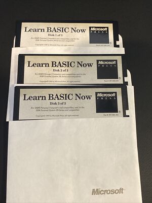 MICROSOFT PRESS LEARN BASIC NOW 5.25'' (3) DISKETTE SET FOR IBM PCS 1989 EDITION