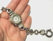 Vintage 90s Gianello Italian Sterling Silver Large Link Bracelet Watch Works