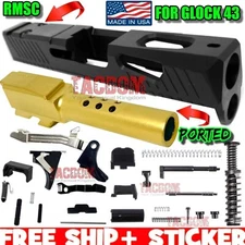 AGGRESSIVE ARMS Black PORTED Slide RMSC cut + PORTED GOLD Barrel PARTS GL0CK 43