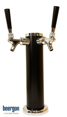 Double Tap Draft Beer Tower 2-Tap Beer Column Black 13'' | Stainless Steel Taps 