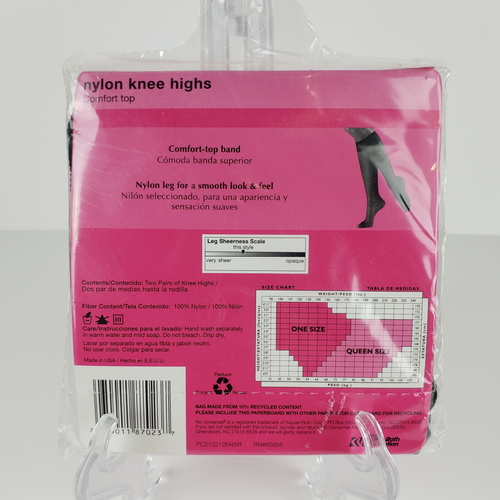 No Nonsense 2Pair Pack Q Nylon Knee Highs Sheer Toe Off Black