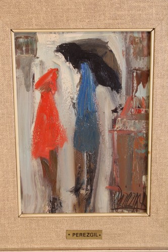 Óleo Pérez Gil. Conversando bajo el paraguas. 1987 Oil painting Pérez Gil. - Bild 2 von 5