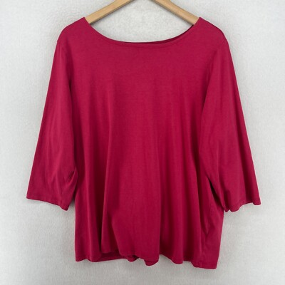 SUSAN GRAVER Top 2X Plus Essentials Liquid Knit Boat Neck 3/4 Sleeve Red Pink