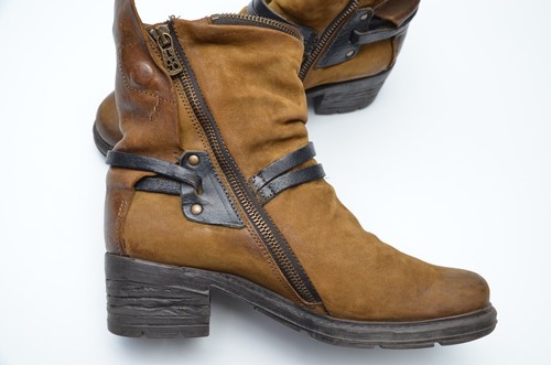 A.S. 98 Khaki-Tan Leather Heeled Ankle Biker Boots Womens sz EUR 40 / US ~ 9-9.5 - Picture 7 of 13