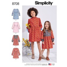 SIMPLICITY 8708 CHILD'S & GIRLS DRESSES Sewing Pattern Ages 3 - 6 & 7 - 14