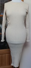 Beige,Cream Recycled Content Ribbed Bodycon Midi Dress Size 16