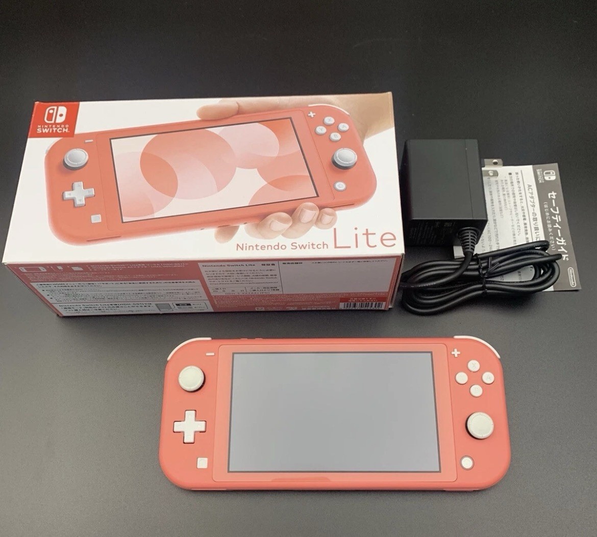 Nintendo Switch Lite Coral Pink Clean w/ Charger + Original Box CIB Complete