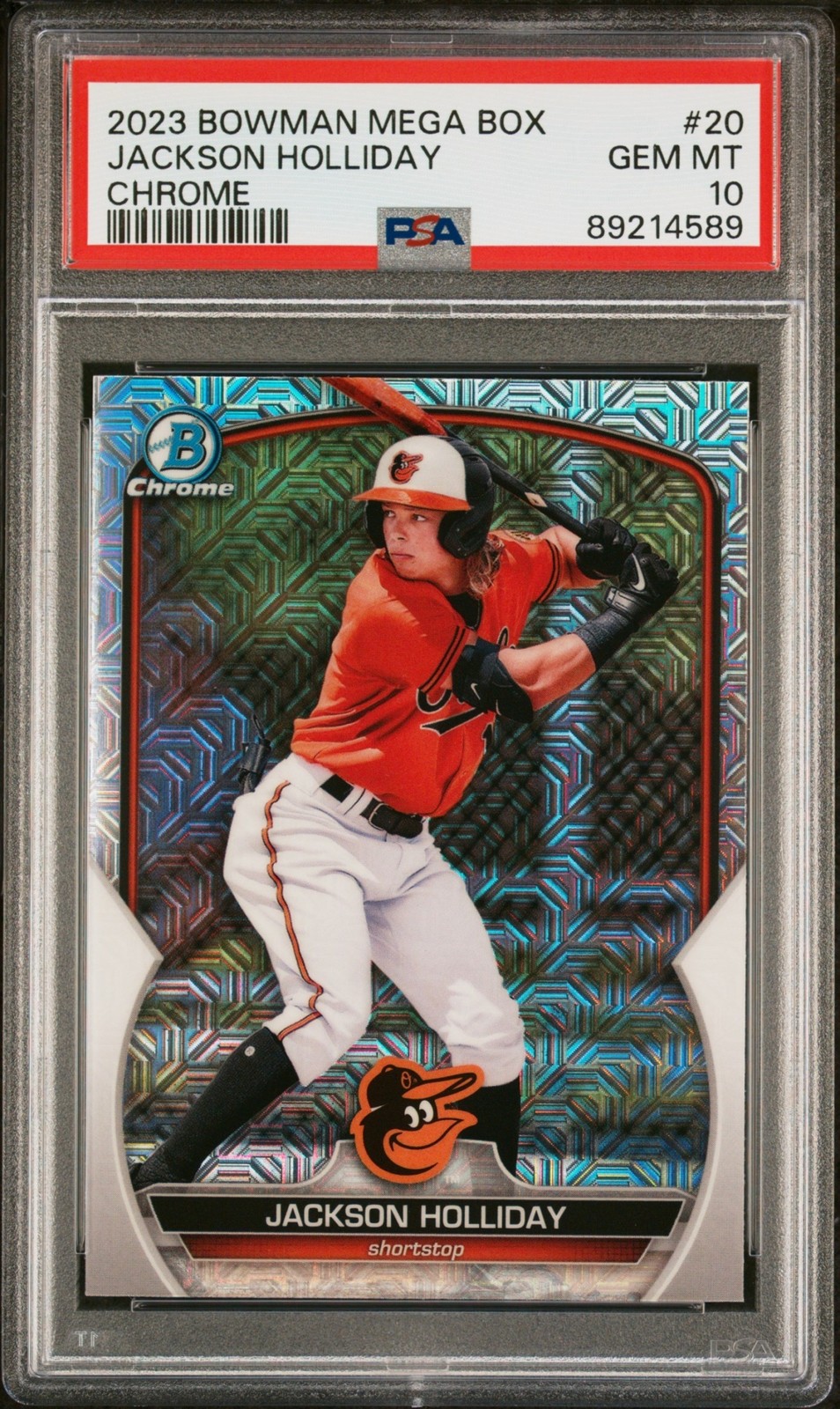 2023 Bowman Mega Box Jackson Holliday Mojo Refractor PSA 10 Baltimore Orioles view 1