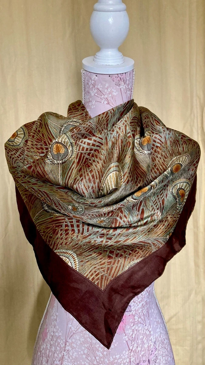 Foulard Liberty En Soie Vintage 60x60 Cm - Couleurs Orange Et Bordeaux - Occasion Très Bon état