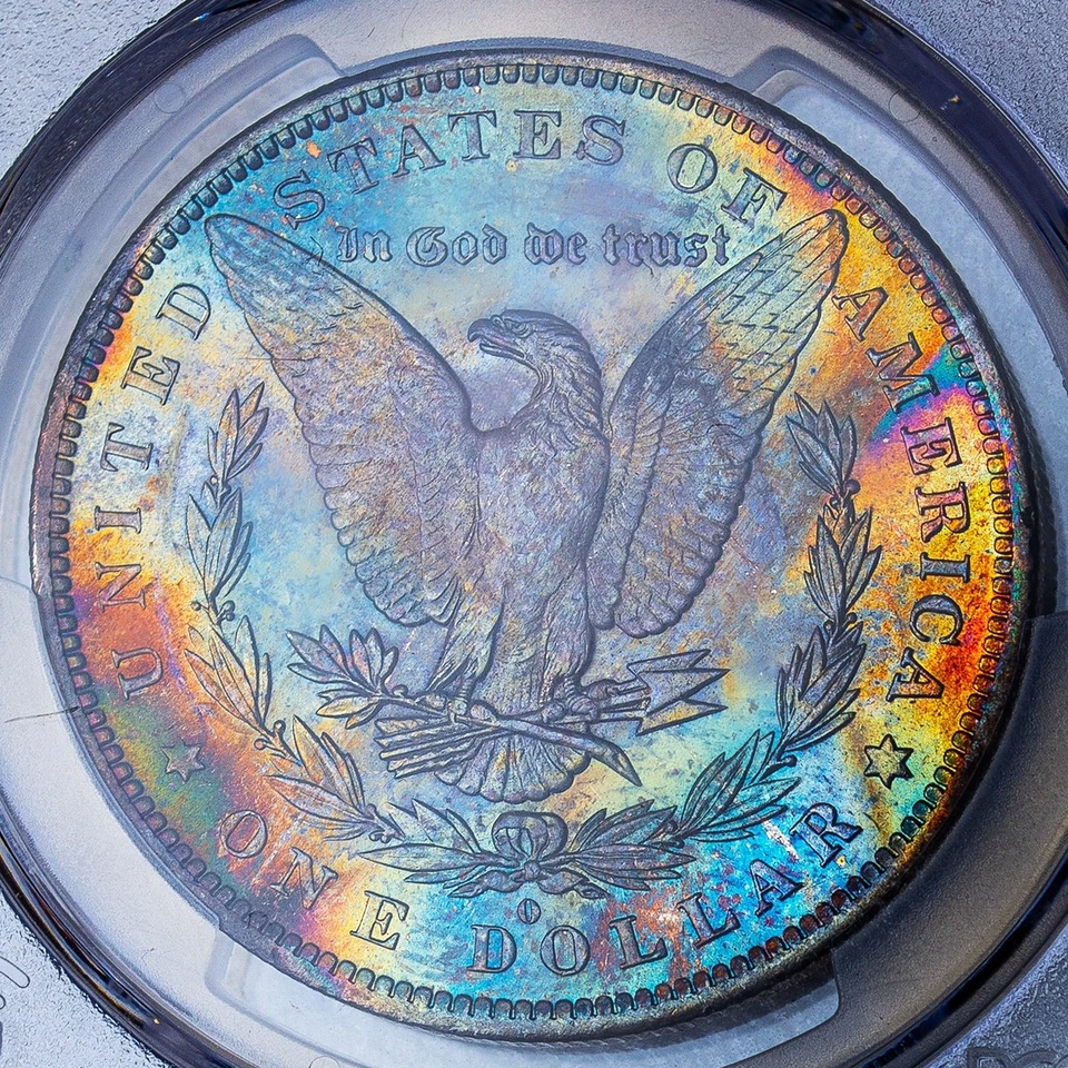 1883-O PCGS MS64 MORGAN $ PRETTY BRIGHT  MULTICOLOR RAINBOW TONED (VIDEO) - Image 3 of 4