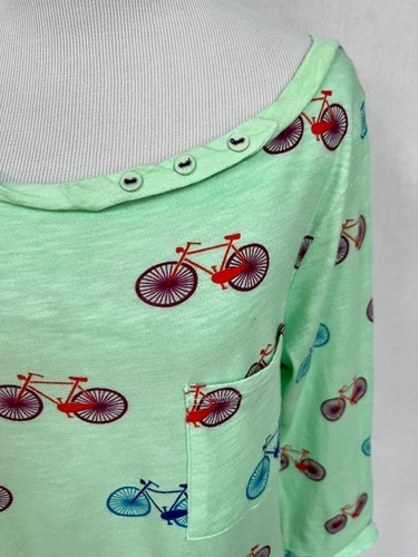 Anthropologie Postmark Bicycle Pullover Top Sz Large Multicolor Bikes 3/4 Sleeve - Picture 8 of 12