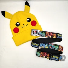 Pokemon Belt Buckle Down Seatbelt 2014 USA Adjustable 26"-45" Pikachu Hat Beanie