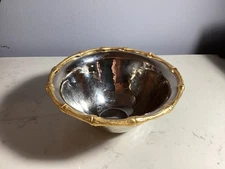 AUTHENTIC SIGNED L'OBJET MIXED METAL FAUX BAMBOO RIM UNIQUE BOWL MUST SEE NR