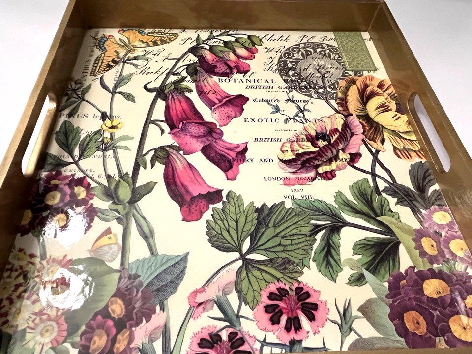 Michel Design Works Wooden Tray English Botanical Garden Butterfly 12.5” Square - Image 4 of 4