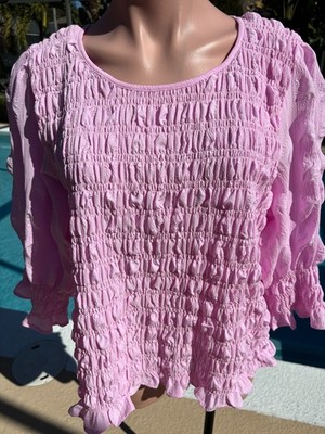 Isolde Pink Pucker long sleeve blouse top Womens size XXL